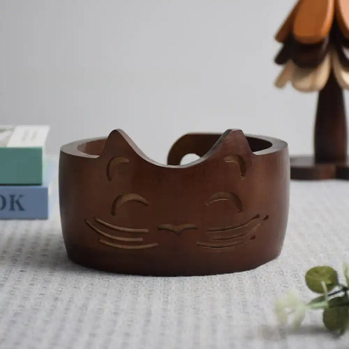 Wood Yarn Bowl Practical Cat Shape Container Handmade
