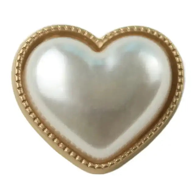 Pearl Heart Button Gold Metal (1 PC)