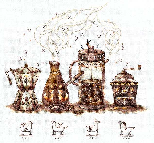 Cross Stitch Kit Andriana - Coffee admirers , C-09 Andriana Cross Stitch Kits - HobbyJobby