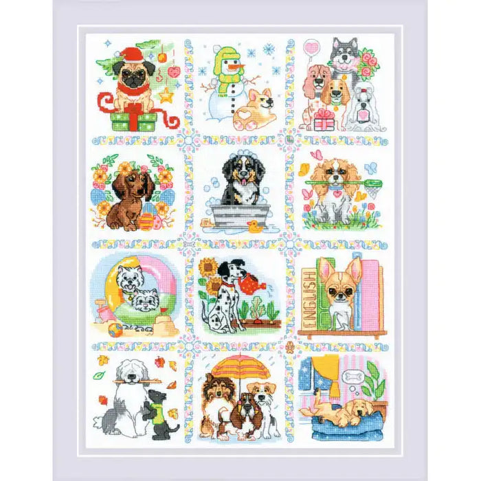 Cross Stitch Kit Riolis - "DOG CALENDAR" 30X40 CM SR2245