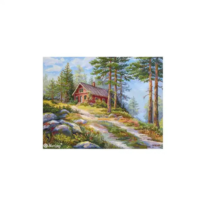 Cross Stitch Kit Merejka - "RED CABIN IN THE WOODS" 30X39,5 SK254