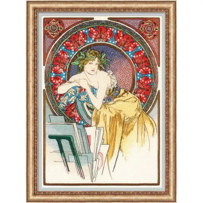 Cross Stitch Kit Riolis - GIRL WITH EASEL AFTER A. MUCHA'S ARTWORK SR100/058