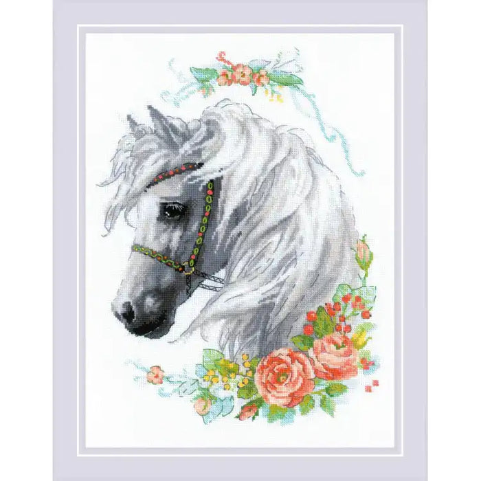 Cross Stitch Kit Riolis - WHITE MANE AND ROSES SR1804