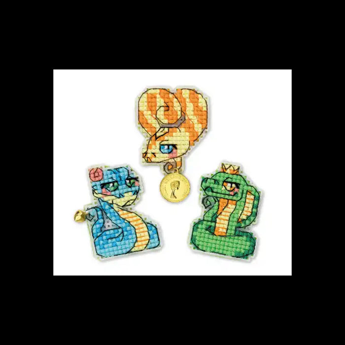 Cross Stitch Kit Riolis - ON THE PLASTIC CANVAS WITH MAGNETS (SET OF 3) "SNAKELETS" 5X6,4X6,5X6 SR2219AC