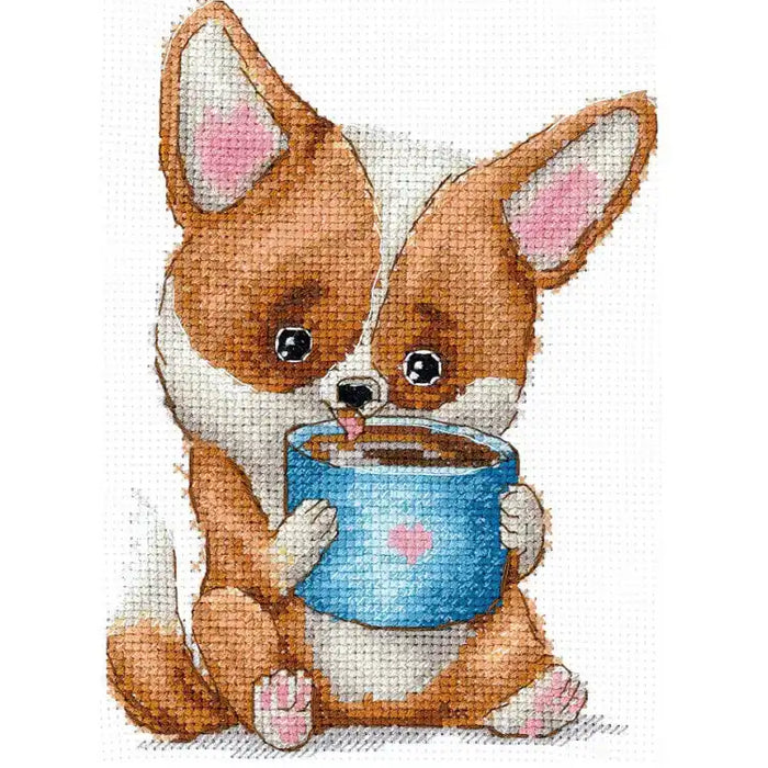 Cross Stitch Kit Andriana - COFFEE LOVERS. CORGI SANK-62