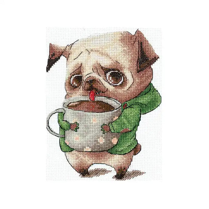 Cross Stitch Kit Andriana - "COFFEE LOVERS. PUG" SANK-63