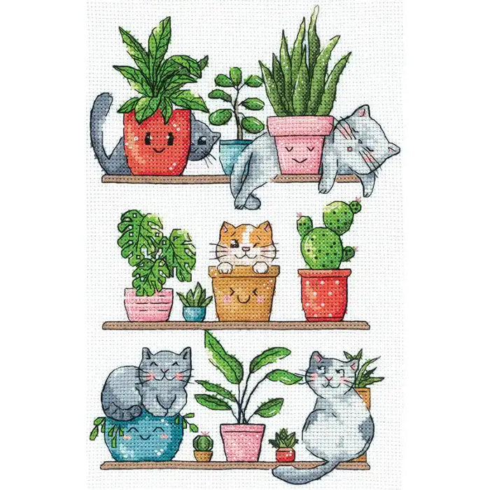 Cross Stitch Kit Andriana - "CATS AND FLOWERS" 15X23 CM SANK-68