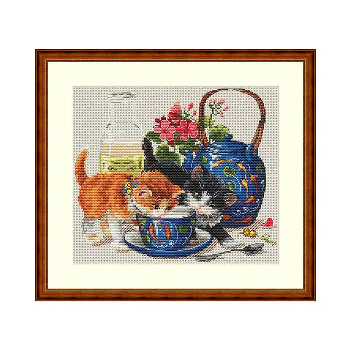 Cross Stitch Kit Merejka - KITTENS & MILK SK66