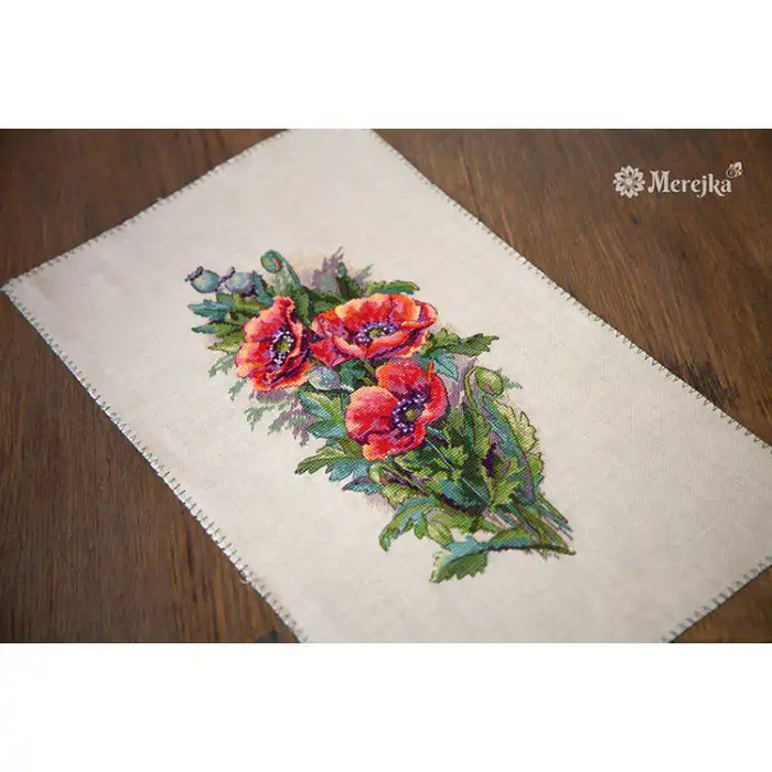 Cross Stitch Kit Merejka - VINTAGE POPPIES (CAPPUCINO AIDA) SK81A