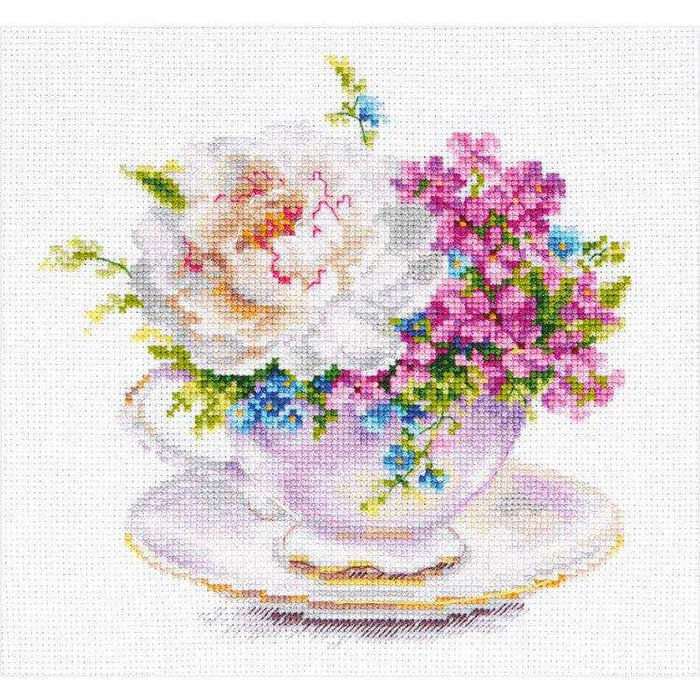 Alisa Cross Stitch Kit - "Light Colors Of The Morning. Cup With Peony" Alisa Cross Stitch Kits - HobbyJobby