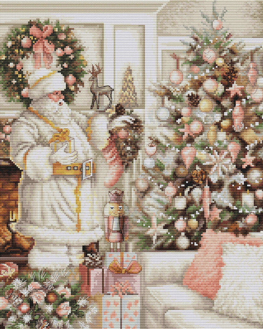 Cross Stitch Kit Luca-S - White Santa With Christmas Tree, BU5019 Cross Stitch Kits - HobbyJobby