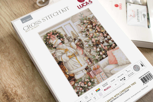 Cross Stitch Kit Luca-S - White Santa With Christmas Tree, BU5019 Cross Stitch Kits - HobbyJobby