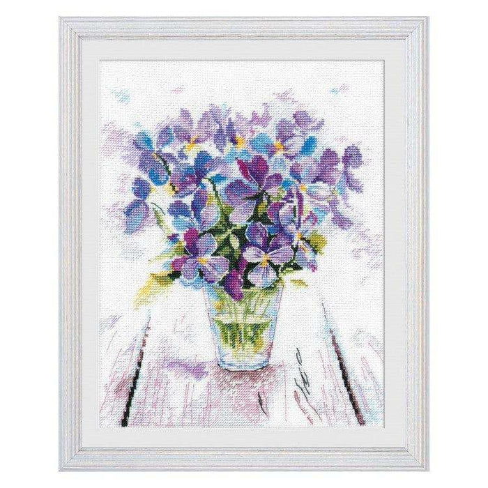 Cross Stitch Kit Oven - Blue Violets, S1006 Oven Cross Stitch Kits - HobbyJobby