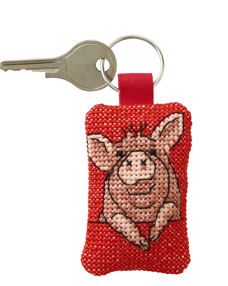 Cross Stitch Kit Permin - Pig Key ring
