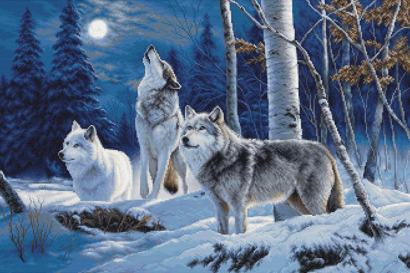 Petit Point Kit Luca-S GOLD - The Howl of Wolves and the Winter Moon, G727