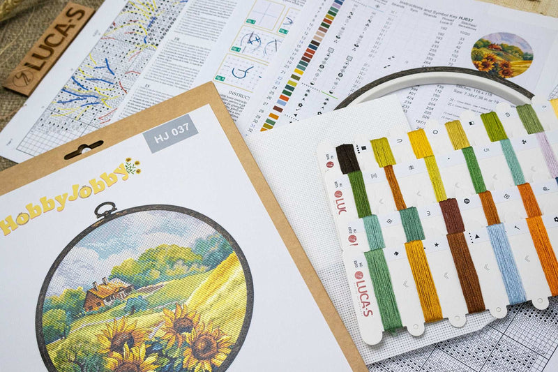 Cross Stitch Kit HobbyJobby with Hoop Included - Golden Hill
