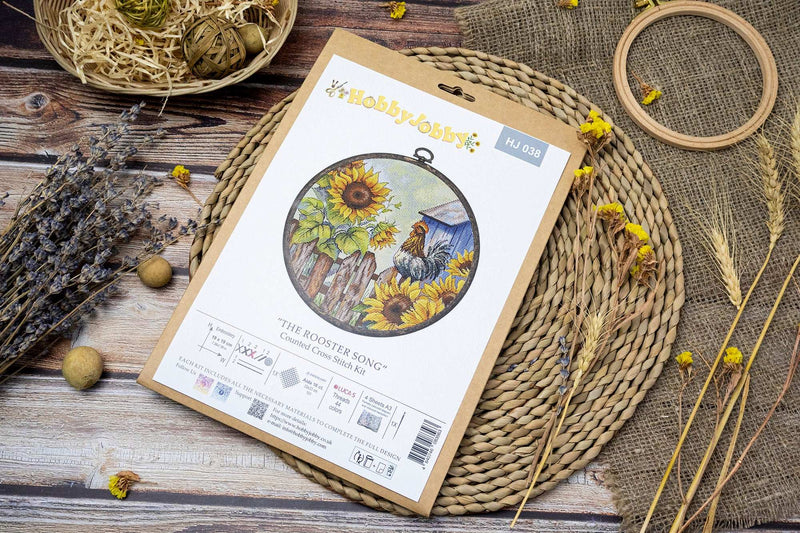 Cross Stitch Kit HobbyJobby with Hoop Included - The Rooster Song