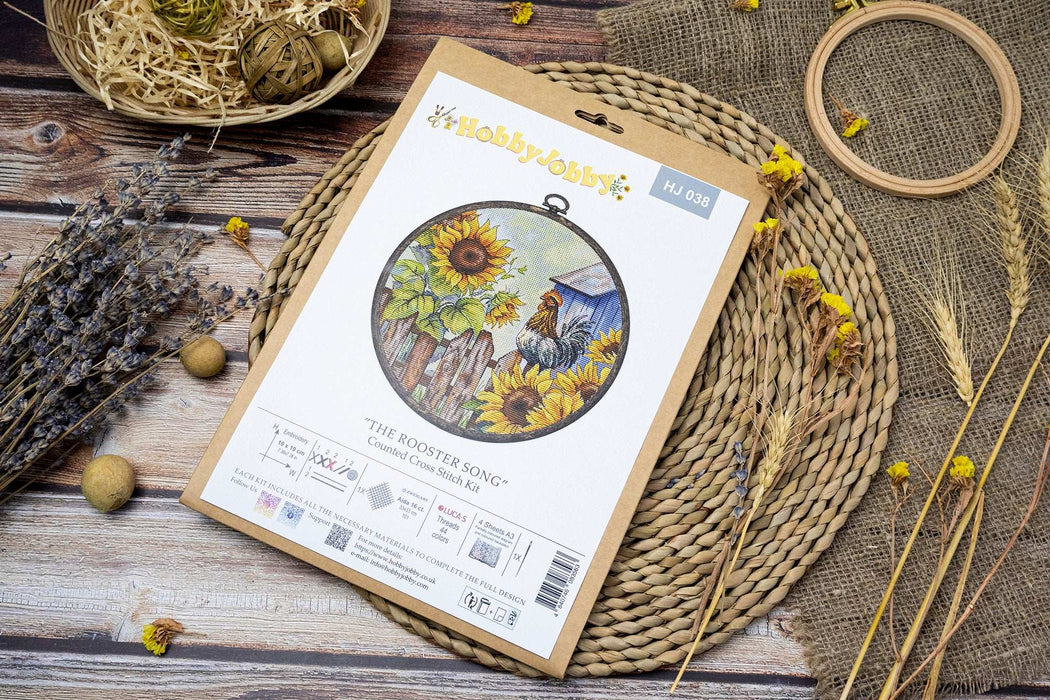Cross Stitch Kit HobbyJobby with Hoop Included - The Rooster Song