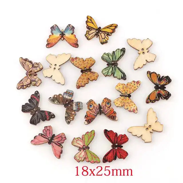 Colorful Butterfly Wooden Buttons ( 1PC )