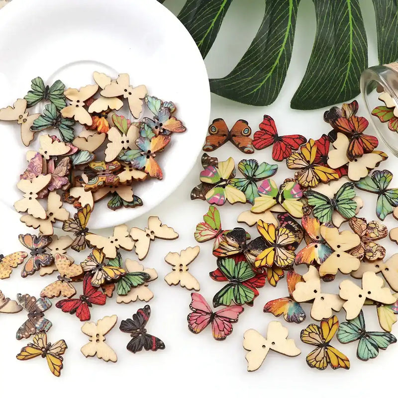 Colorful Butterfly Wooden Buttons ( 1PC )