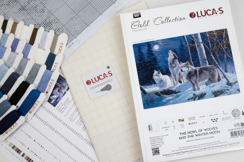 Cross Stitch Kit Luca-S GOLD - The Howl of Wolves and the Winter Moon, B727