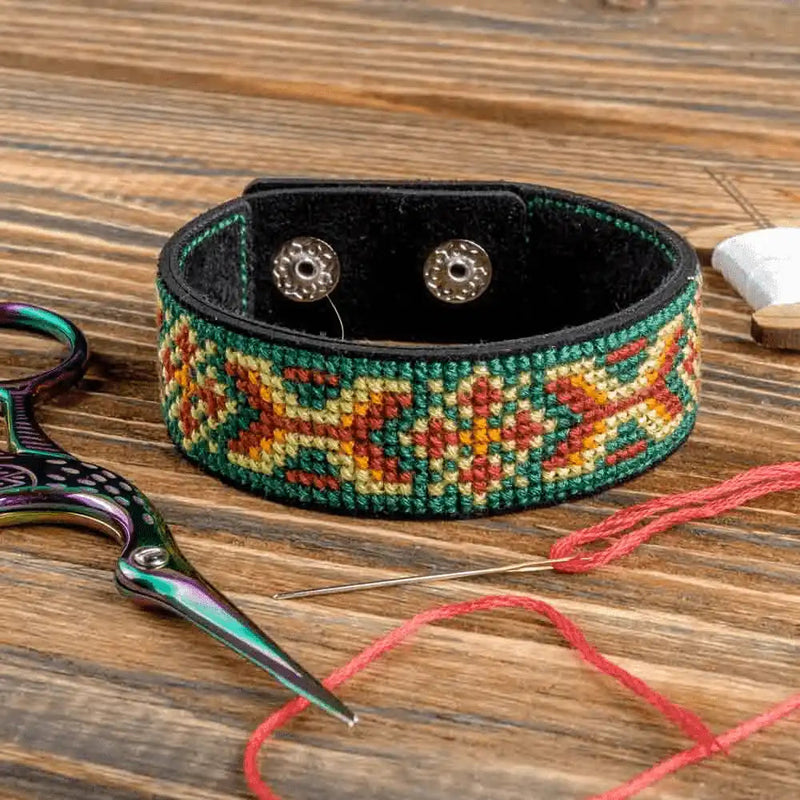 Bracelet Needlecraft Kit - Cross Stitch Kits on Leather Wonderland Crafts Bracelet Kits - HobbyJobby