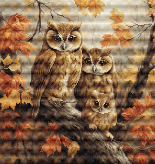 Cross Stitch Kit Luca-S - The Owls Family, BU5045 Luca-S Cross Stitch Kits - HobbyJobby