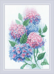 Cross Stitch Kit Riolis - 2139, Graceful Hydrangeas Cross Stitch Kits - HobbyJobby
