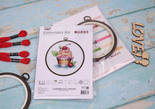 Cross Stitch Kit with Hoop Included Luca-S - Cherry Ice Cream, BC104 Luca-S Cross Stitch Kits - HobbyJobby