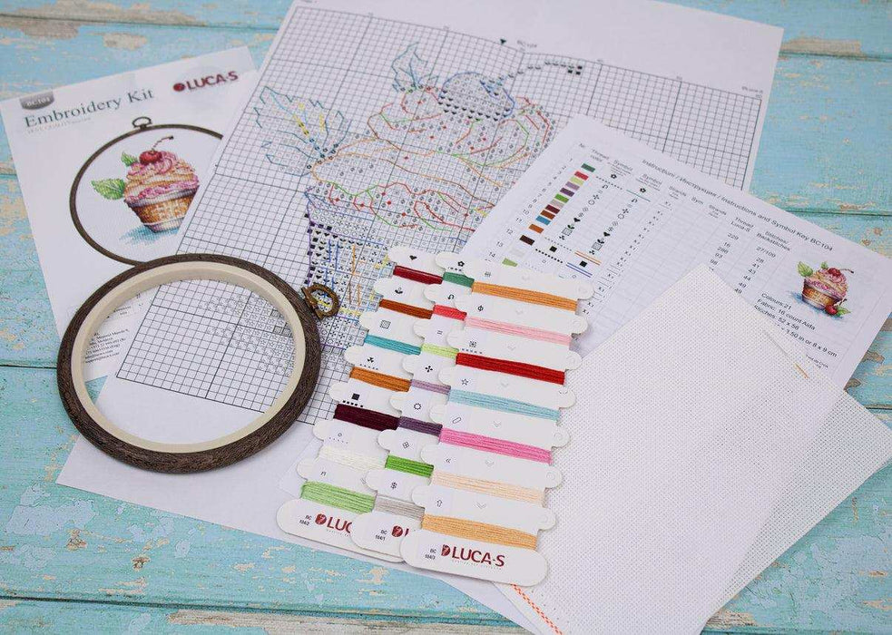 Cross Stitch Kit with Hoop Included Luca-S - Cherry Ice Cream, BC104 Luca-S Cross Stitch Kits - HobbyJobby