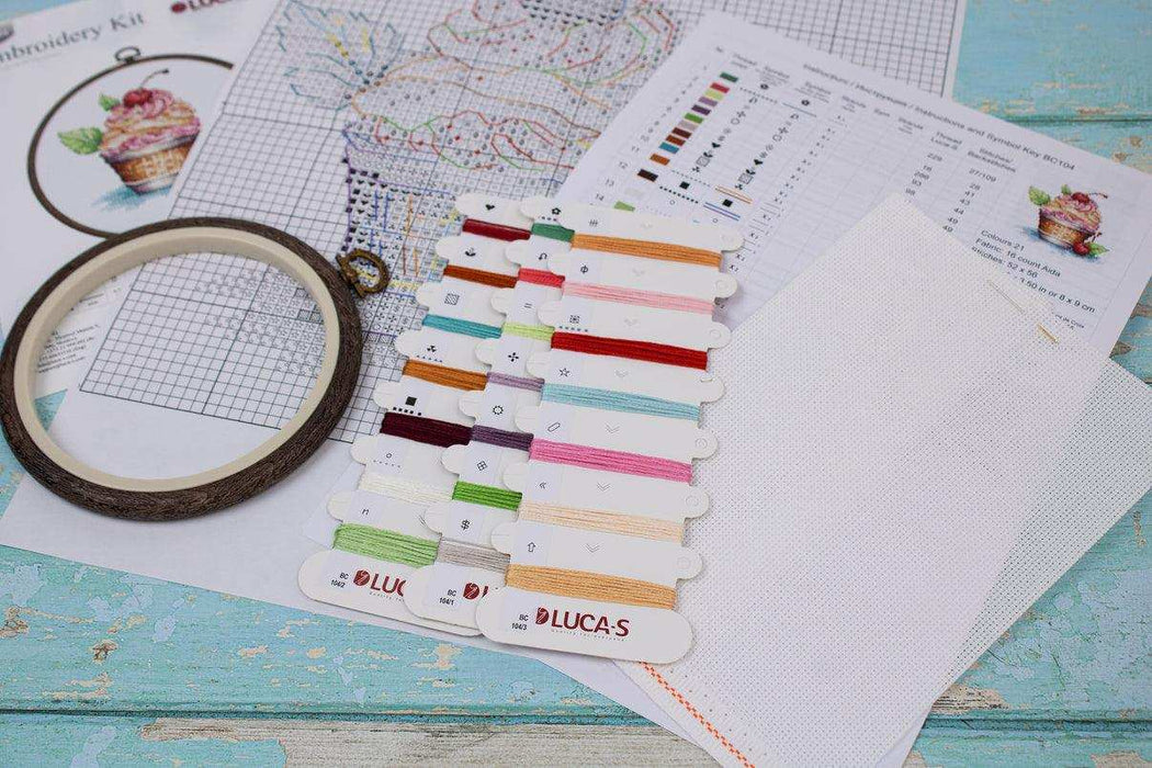 Cross Stitch Kit with Hoop Included Luca-S - Cherry Ice Cream, BC104 Luca-S Cross Stitch Kits - HobbyJobby