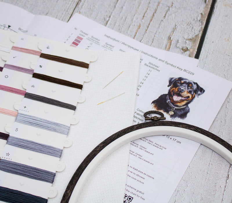 Cross Stitch Kit with Hoop Included Luca-S - Rottweiler, BC229 Luca-S Cross Stitch Kits - HobbyJobby