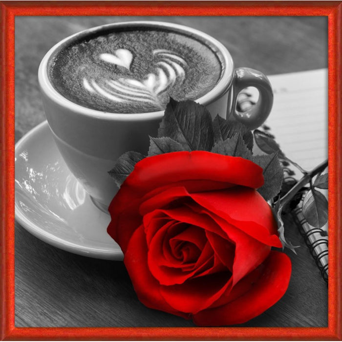 Diamond Painting Kit - ROSE AND COFFEE 25*25 CM AM1773