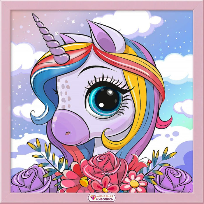 Diamond Painting Kit - UNICORN IN FLOWERS 20*20 CM AM1941