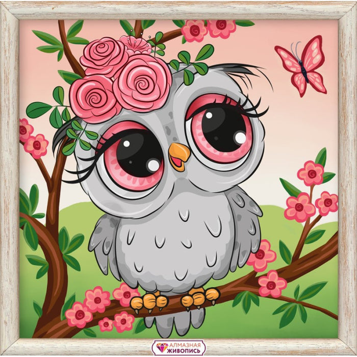 Diamond Painting Kit - OWL IN FLOWERS 20*20 CM AM1945