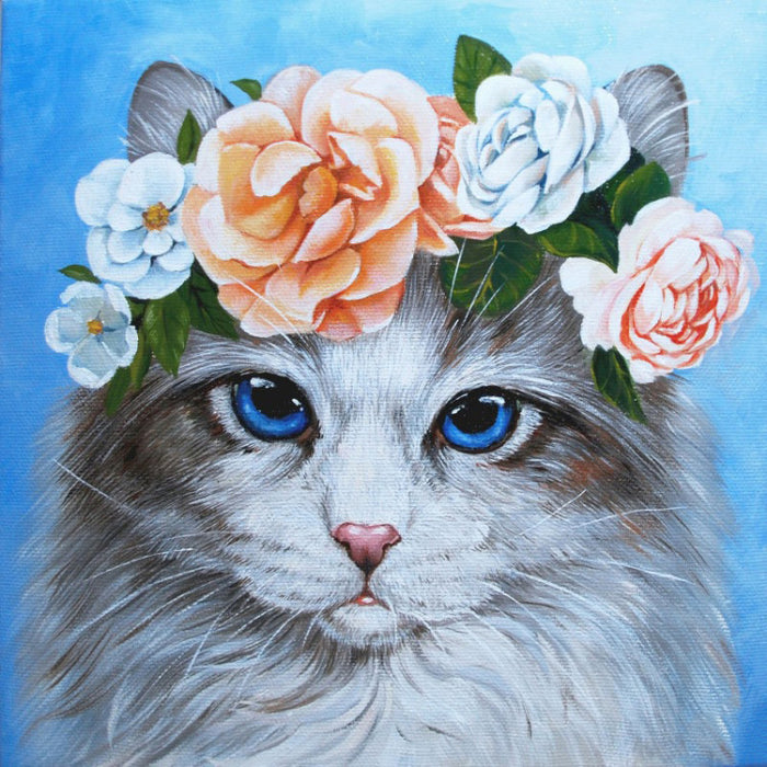 Diamond Painting Kit - BLUE-EYED CAT IN FLOWERS 38X38 WD2464