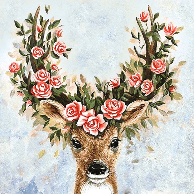 Diamond Painting Kit - FLOWER DEER 38*38 CM WD2519