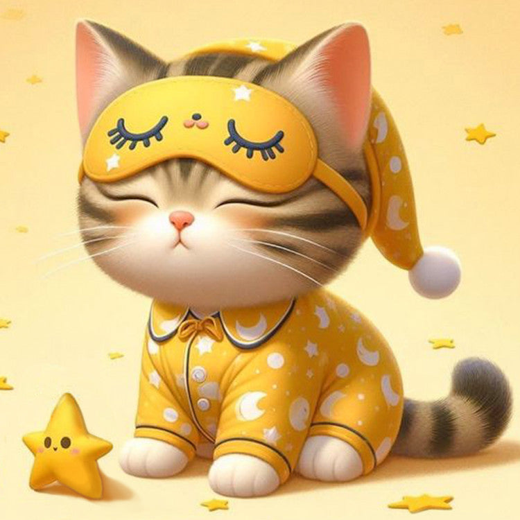 Diamond Painting Kit - "SLEEPY CAT" 20X20 CM WD3203