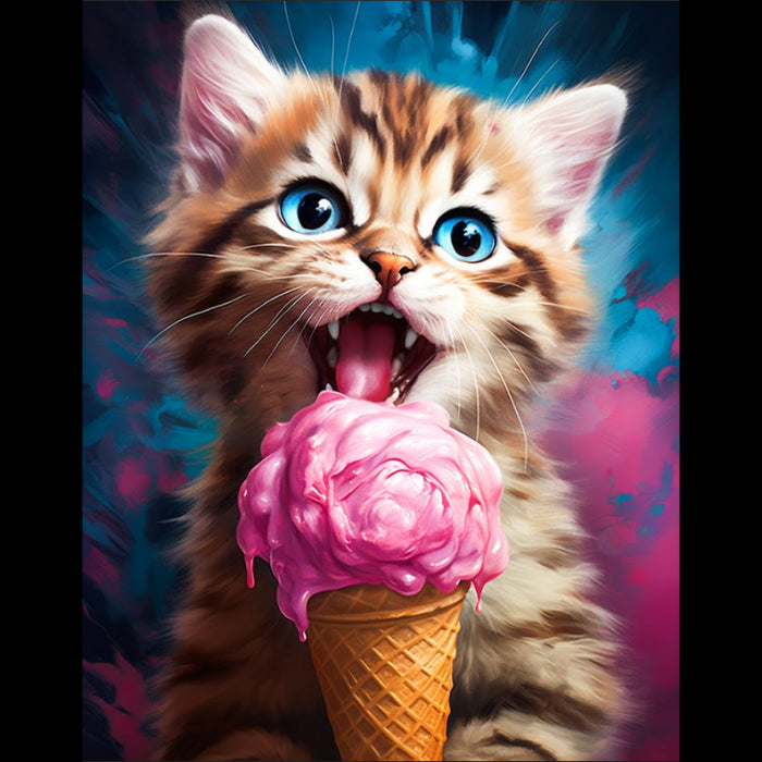 DIAMOND PAINTING WITH SUBFRAME KITTEN WITH ICE CREAM 30X40 CM VA811