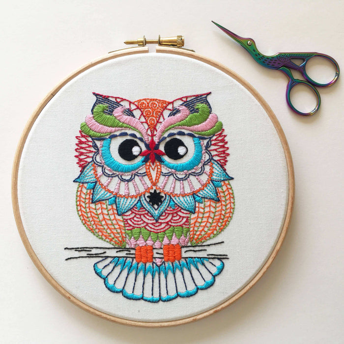 Owl Embroidery Kit: Boxed kit with hoop