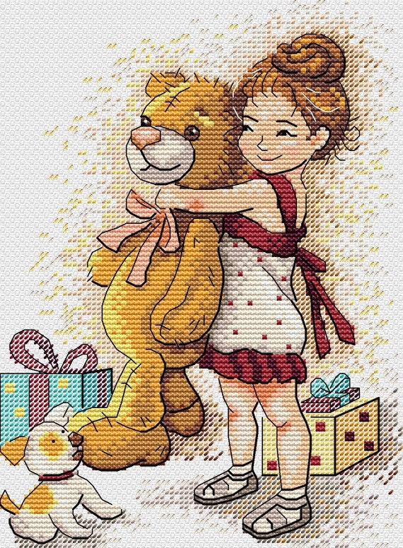 Kit de point de croix MP Studia - Fille avec un ours, SM-632 