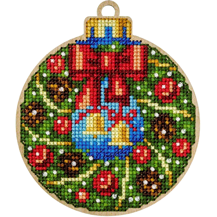 Wooden Cross-Stitch Kit – “Christmas Ornament – Bells” FLW-003