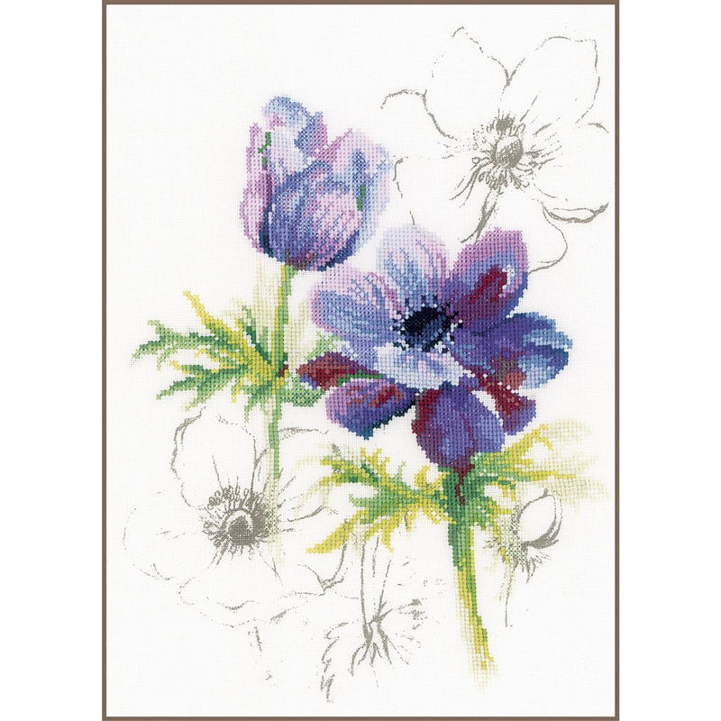 Counted Cross Stitch Kit Lanarte - Blue Anemones