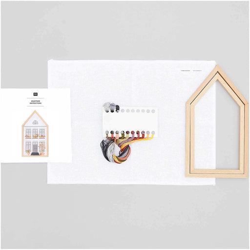 RICO Embroidery Kit Counted Cross Stitch, Autumn House, medium Rico Cross Stitch Kits - HobbyJobby