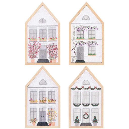 RICO Embroidery Kit Counted Cross Stitch, Houses 4 Seasons, medium Rico Cross Stitch Kits - HobbyJobby