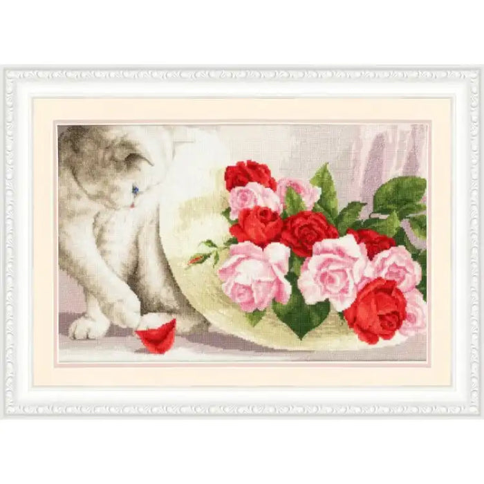 CROSS STITCH KIT - CAT AND ROSES S/Z054