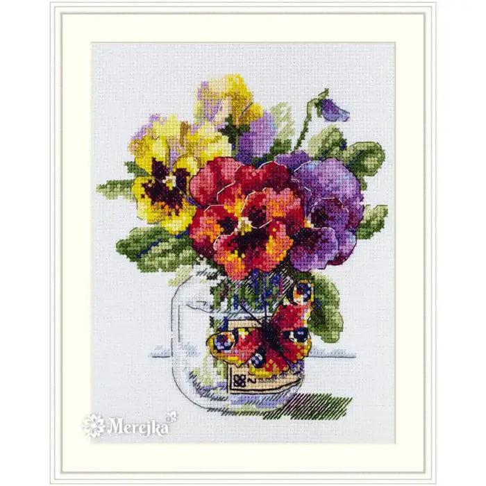 Cross Stitch Kit Merejka - PANSIES AND BUTTERFLY SK153