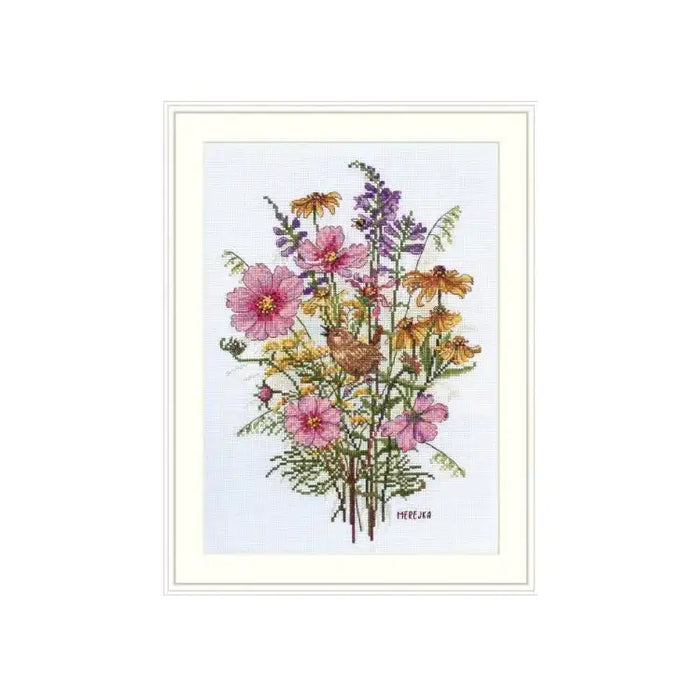 Cross Stitch Kit Merejka - SEPTEMBER FLOWERS AND WREN SK197