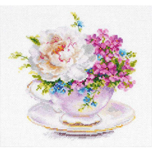 Alisa Cross Stitch Kit - "Light Colors Of The Morning. Cup With Peony" Alisa Cross Stitch Kits - HobbyJobby