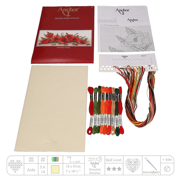 Cross Stitch Kit Anchor - Spray of Poppies Cross Stitch Kits - HobbyJobby